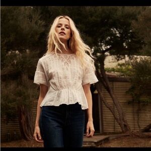 Rare Doen Lace-Trim Peplum Cotton Blouse size M Pristine